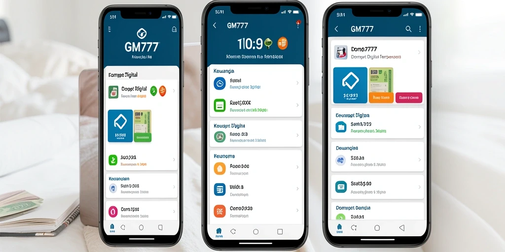 Antarmuka GM777 menampilkan fitur Dompet Digital yang praktis dan modern.