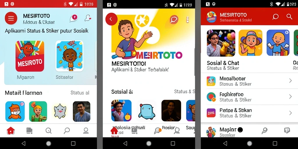Antarmuka aplikasi MESIRTOTO menampilkan beragam stiker menarik untuk chatting.