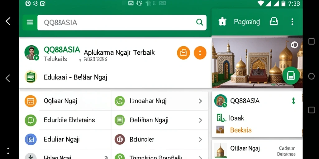 Tampilan antarmuka aplikasi Belajar Ngaji QQ88ASIA yang interaktif dan user-friendly.