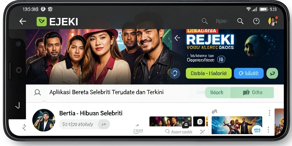 Tampilan antarmuka aplikasi berita hiburan selebriti REJEKI.