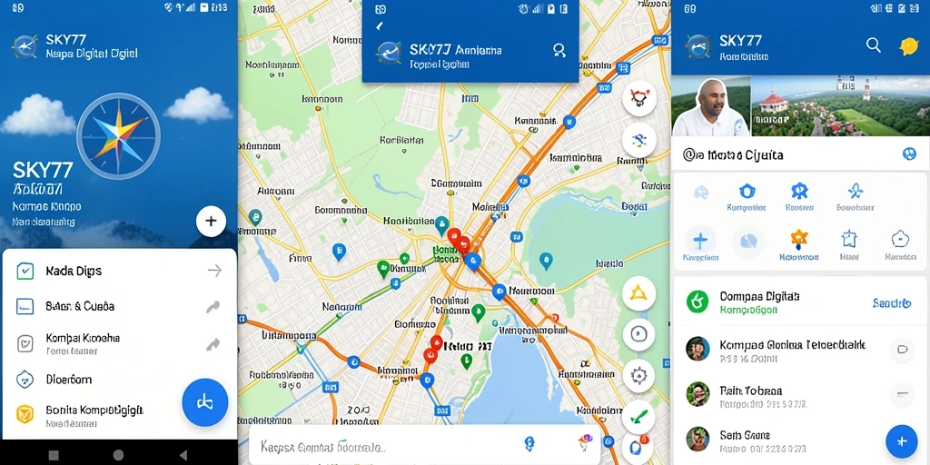 Antarmuka aplikasii Kompas Digital SKY77 yang sederhana dan informatif.