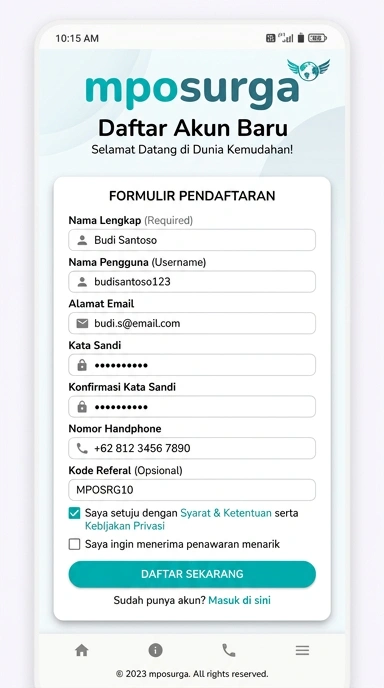 Registrasi Akun Baru mposurga dengan Mudah